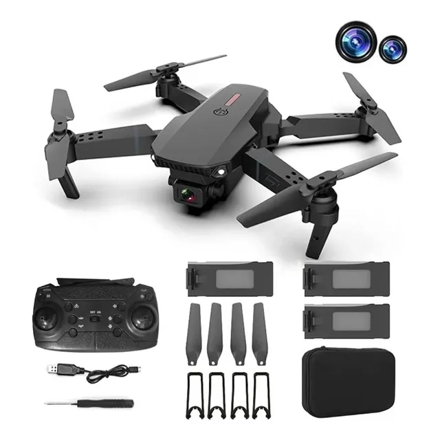 Dron E88pro Con Doble Cámara Hd Negro De 2,4 Ghz Con 3 Bater