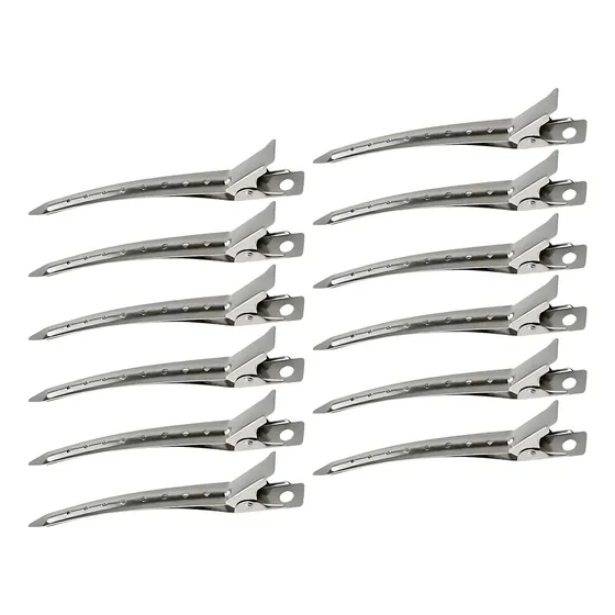 Kit 12 Presilhas Grampos De Cabelo Bico De Pato Em Metal Cor Cinza