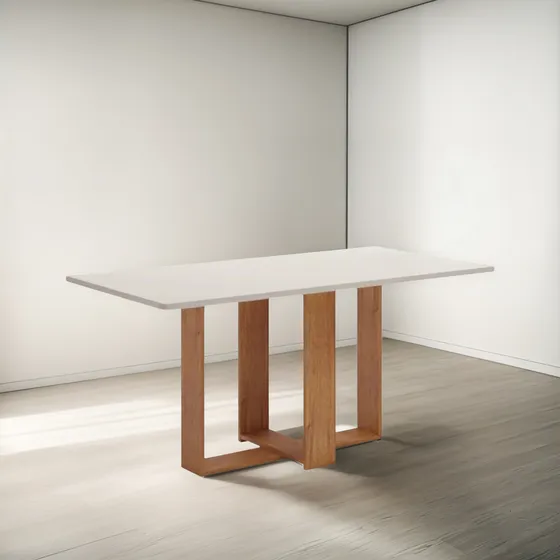 Mesa Retangular Milani 6 Lugares Desing Moderno Marfim Mel