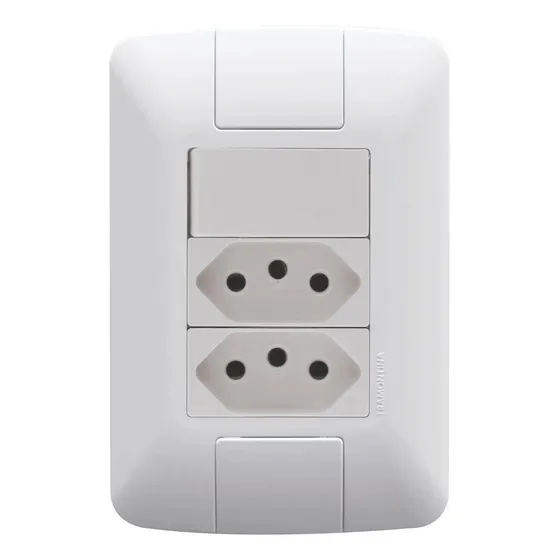 Tomada Dupla 2p+t 10a + Interruptor Simples 250v Tramontina Cor Branco