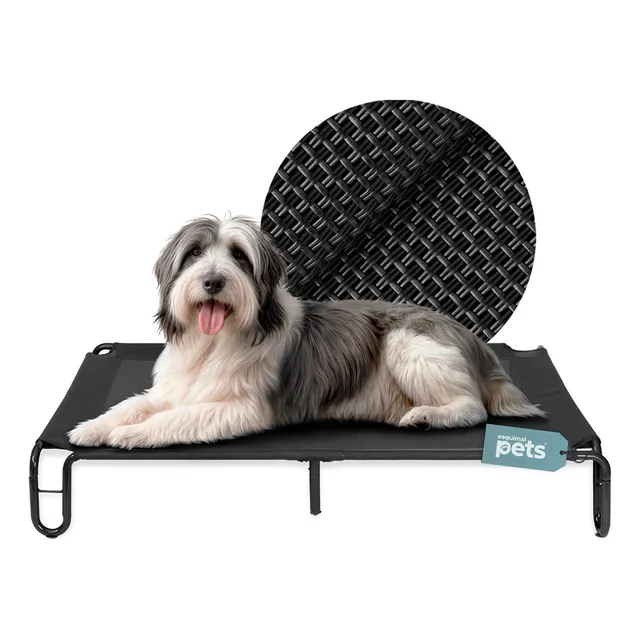 Cama Elevada para Perro con Malla Transpirable ideal en Calor, Catre de Mascotas Esquimal Pets. Negro, 122x85x20cm