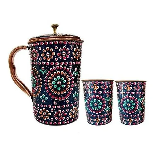 Jarra Cobre Puro Do Vaso Vidrio Pintado Mano Exterior