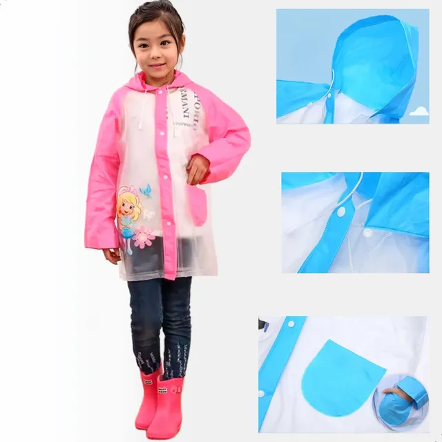 Capa De Chuva Infantil Pvc C/ Capuz Escola Passeio Azul Rosa