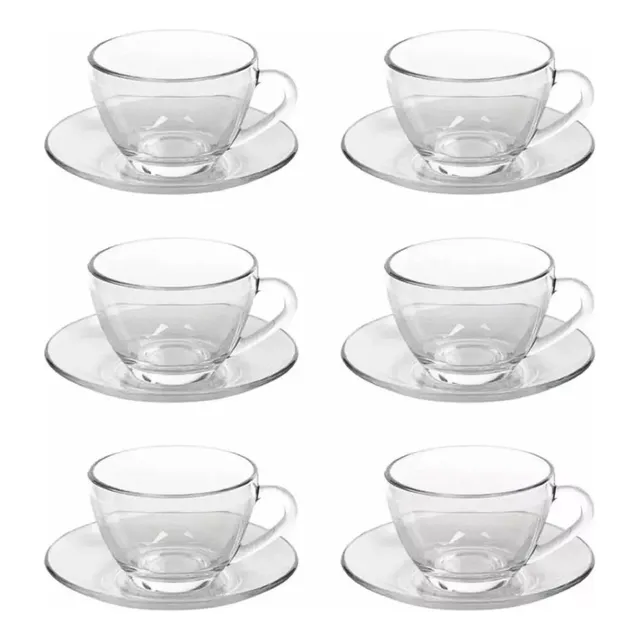 Jogo Xícaras Café Com Pires Chá 12 Peças Vidro Incolor 230ml