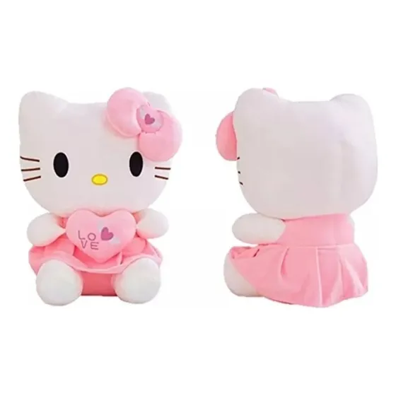 Pelúcia Hello Kitty Com Coração 21cm Love Antialérgico Cor Branco E Rosa
