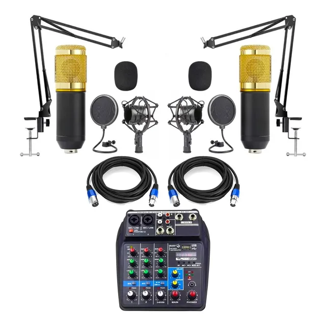 Kit Podcast Mesa 4 Canais Interface + 2 Microfone Cabos