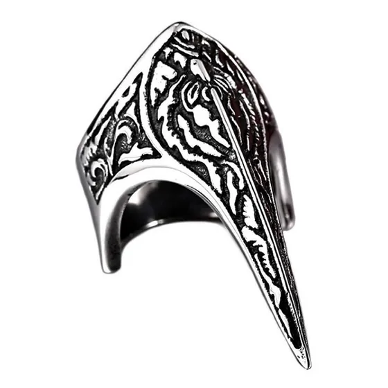 Anillo Thot Ra Garra Uña Pico Plateado Con Negro F-580