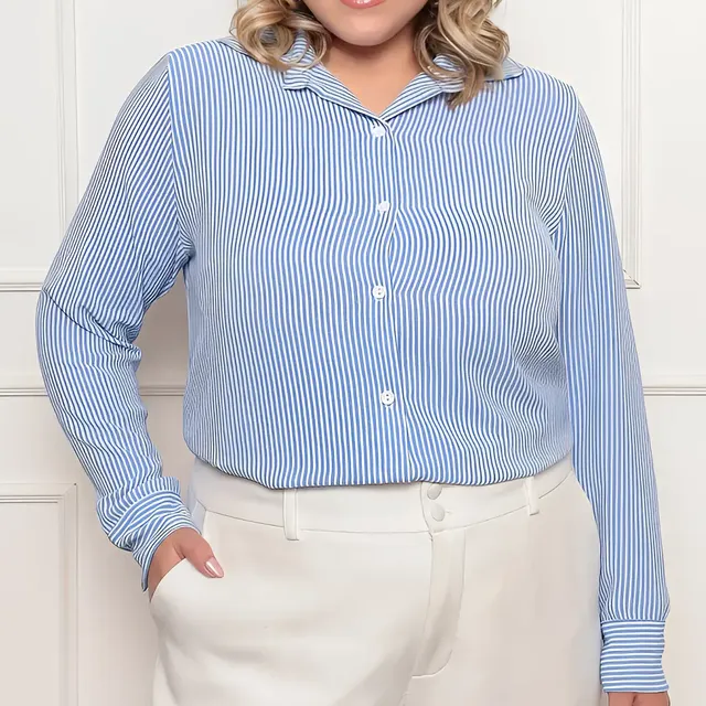 Camisa Plus Size Feminina Listrada Social Botão Clássica