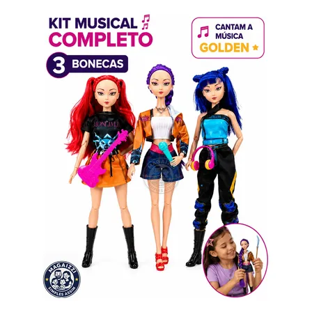 Kit 3 Bonecas Guerreiras Do K-pop Articuladas Musical Rumi