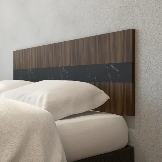 Cabecera Queen Size De Pared Minimalista Con Carrara Negro Color Nogal Texturizado Sobrio Studio Cab-165cn