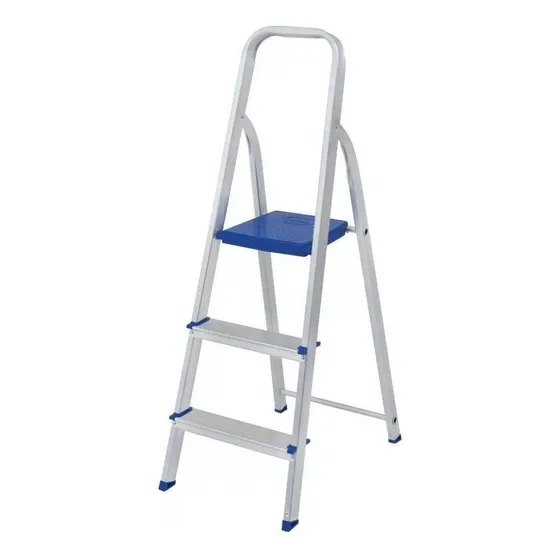 Banqueta Escada Aluminio Dobrável Reforçada 3 Degraus Cor Azul