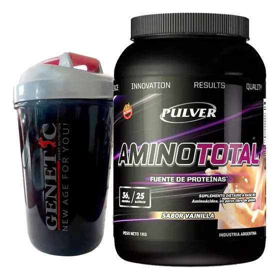 9 Aminoacidos Esenciales Amino Total Pulver 1kg Vaso Genetic Sabor Vainilla