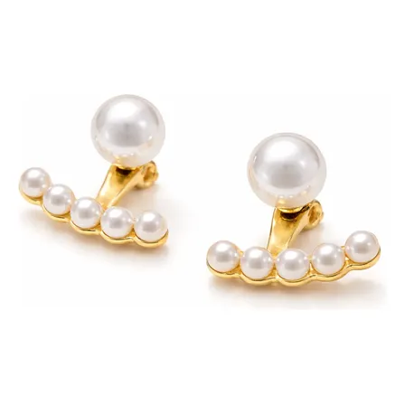 Brinco Ear Jacket Dourado Com Pérolas Elegante Festa Luxo Branco