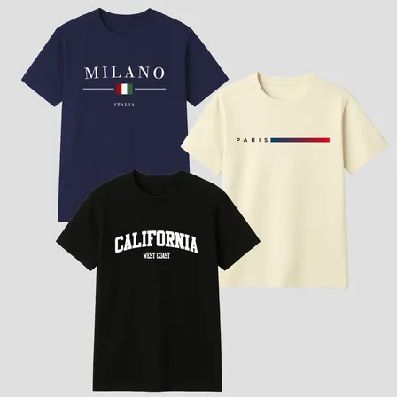 Kit 3 Camisetas Masculina 100% Algodão Premium Verão Casual