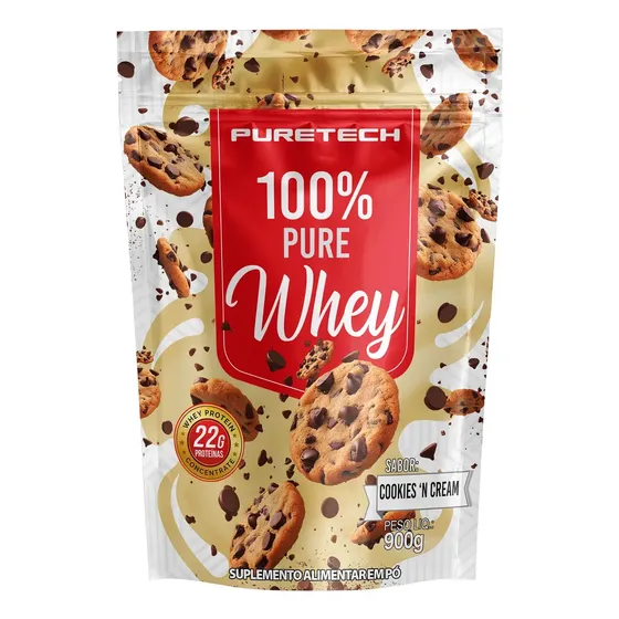 Whey Protein 100% Pure Concentrado Refil 900g Sabor Cookies & Cream Puretech