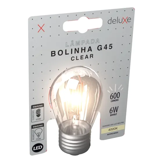 Lampada Led Bolinha G45 Clear 6w 4000k Branco Neutro E27 127/220V Ip20 Cod: 353230875 Deluxe By Avant