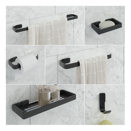 Kit De Acessórios Para Banheiro 6 Peças Stander Preto Kit De Acessórios Para Banheiro 6 Peças Stander Preto