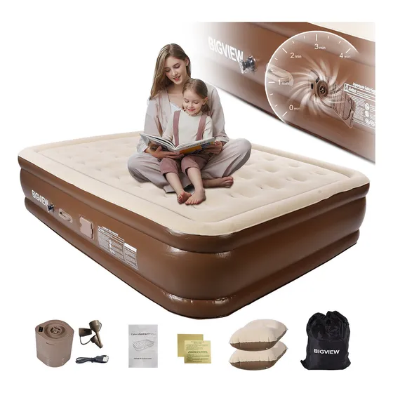 Colchón inflable Queen de Bigview 205 x 157 x 46 cm con bomba AB-Q46 Marrón