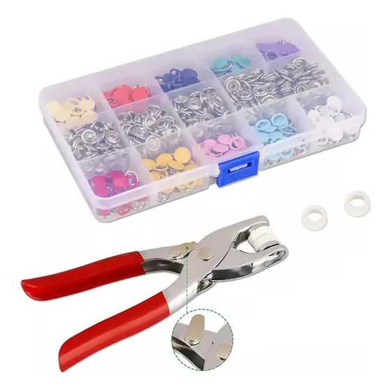 Set De Remachadora + 50 Broches Botones Snap Metal Colores 