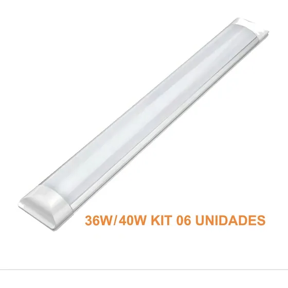 6x Luminária Sobrepor Led 40w 120cm Tubular Slim 6500k Cor Branco 127/220V