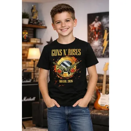 Camiseta Camisa Infantil Guns N' Roses Algodão Tour Show 26