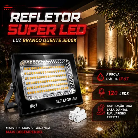Kit 2 Refletores LED 400W Branco Quente 3500K UC68 IP67 Externo