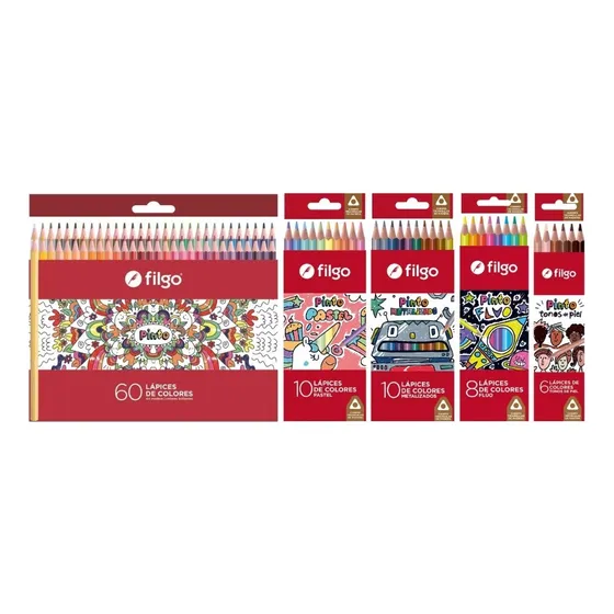 Lapiz Filgo Pinto Pack X 94 Clásicos Pastel Metal Fluo Skin