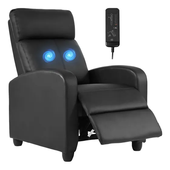 Sofá Reclinable De Masaje Cuero Negro Soporte Lumbar Sofá Ci