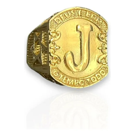 Anel Letra Inicial Deus É Bom Banhado A Ouro 18k Luxo