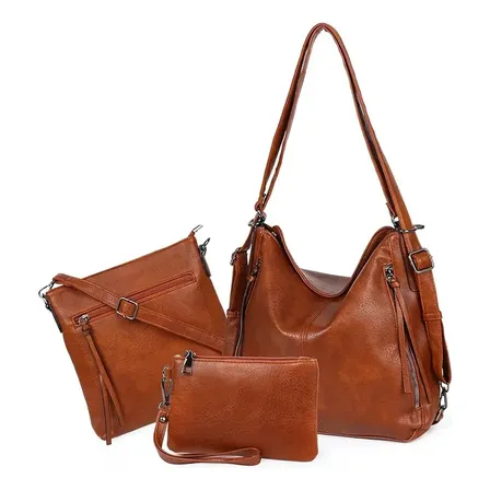 3 Peças Bolsa Transversal Feminina Mochila De Mão Carterira