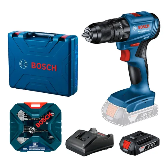 Taladro Gsb 185-li Bosch Brushless + 1 Bat + Set 34 Piezas