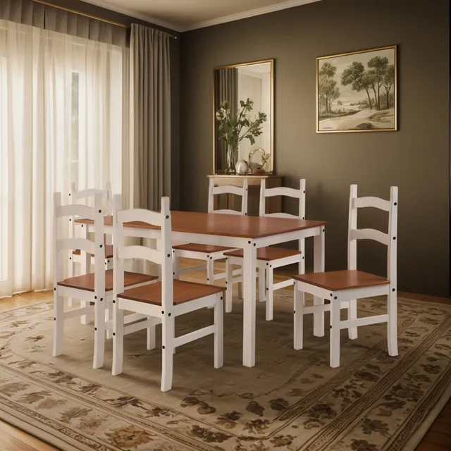 Juego De Comedor 6 Sillas Madera Maciza Reforzada Blanco