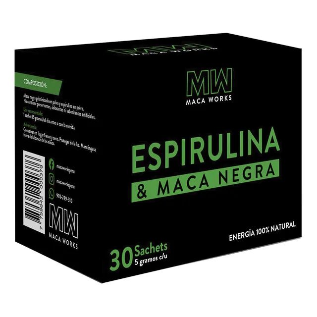 Espirulina & Maca Negra Caja 30 Sachets 5g C/u Maca Works