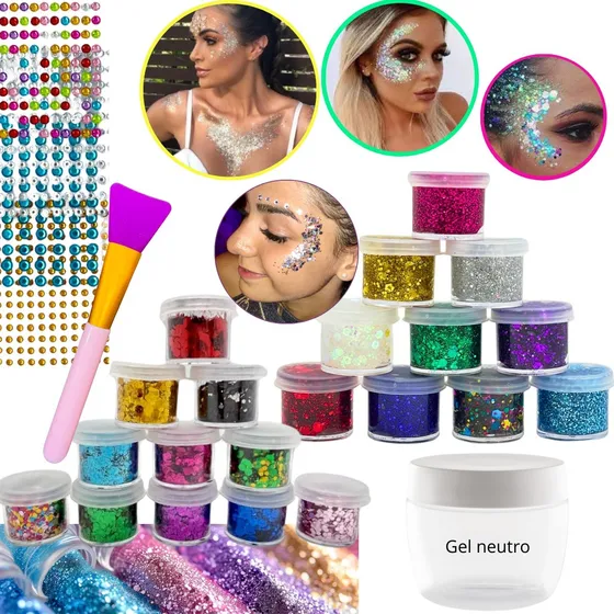 Combo Party Glitter Bar Gel Y Polvo Strass Brillo Colores