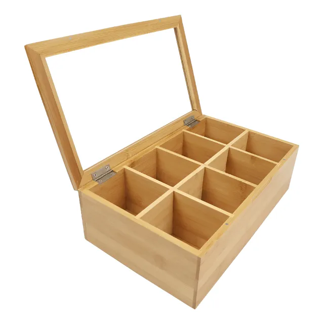 Caja Para Té Organizadora Con Tapa En Bambú 8 Compartimentos