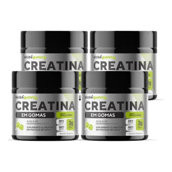 Creatina Monohidratada Gummies Maçã Verde Kit 4 Potes