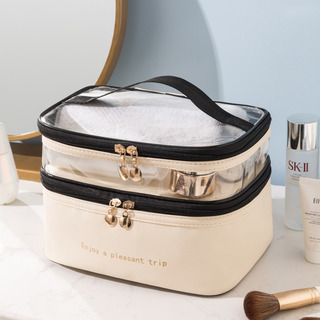 Bolsa De Cosméticos Transparente Pu De Doble Capa De Moda Bolsa De Cosméticos Transparente Pu De Doble Capa De Moda