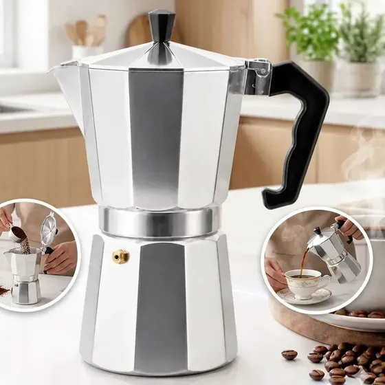 Cafeteira Italiana Premium Moka 6 Xícaras 300ml Alumínio Café Expresso Manual Casa Portátil Compacta