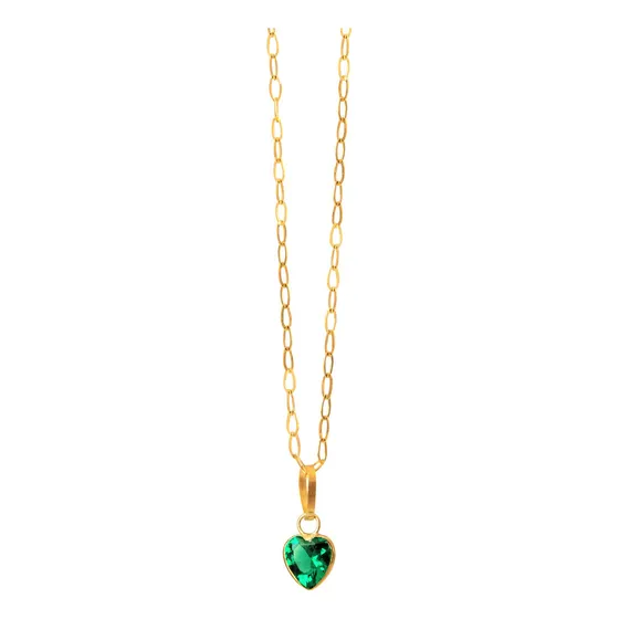 Cordão Femino Bailarina Ouro 18 K 750 50cm Pingente Coração Cor Coração Verde