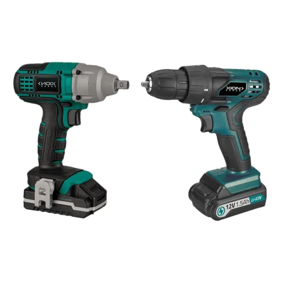Kit Taladro Atornillador Inalambrico + Llave De Impacto 18v Color Verde Oscuro Frecuencia .50hz Xion XI-TOOL9