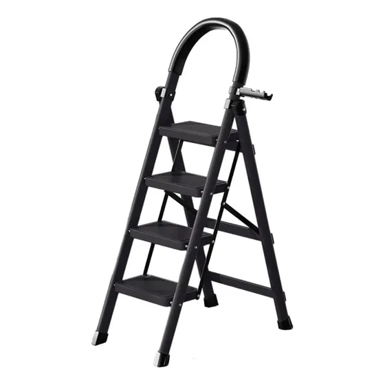 Escalera Plegable 4 Escalones Tijera Reforzada Home Co. Color Negro Acero Carbono Soporta 140kg Fácil Guardado Segura