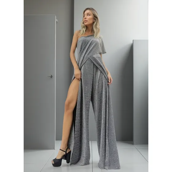 Mono Vestido Fiesta Lurex Brillos Negro Y Plateado M L Xl