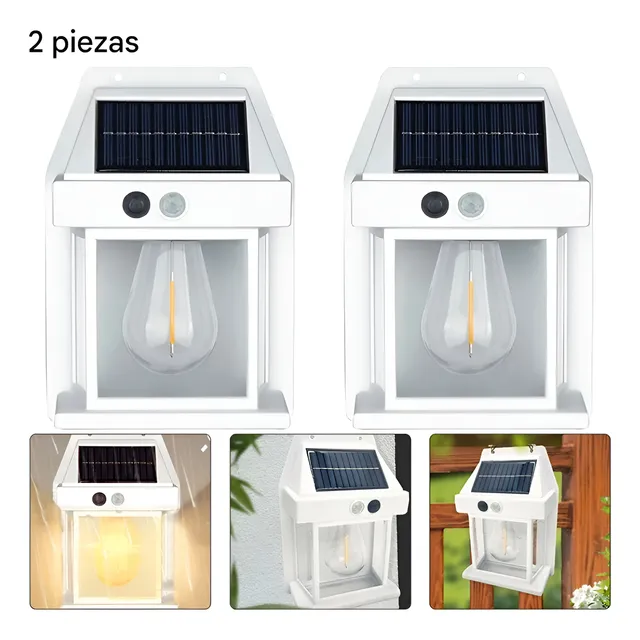 Foco Aplique Led Solar Luz Calida Sensor Exterior 2 Unidades