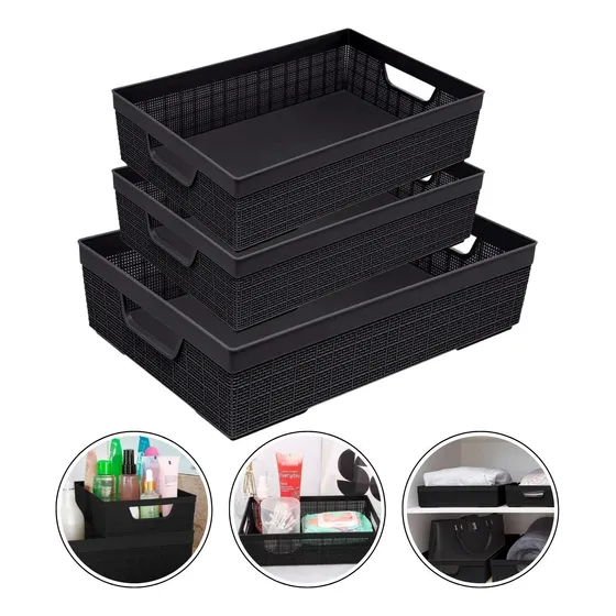 Kit 3 Cesto Organizador Multiuso Armário Gaveta Tamaho P M