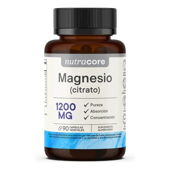 Citrato De Magnesio 1200mg 90 Cápsulas Nutracore - Producto Natural 100% Puro Sin Excipientes