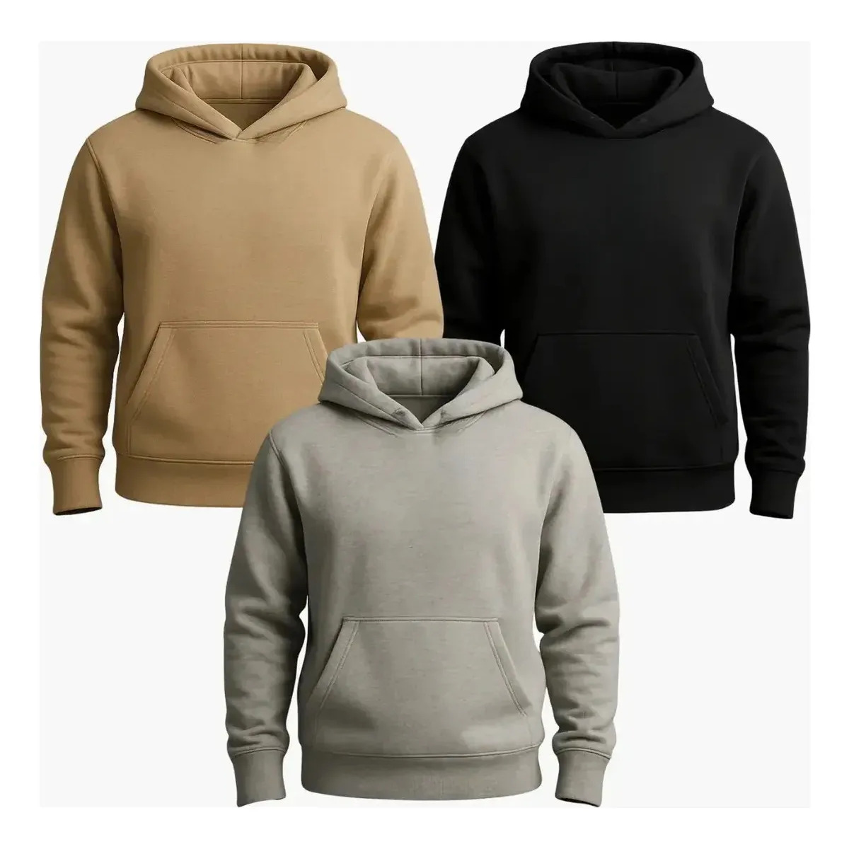 Kit 3 Moleton Flanelado Roupa Frio Inverno Peluciado Básico G Kit Bege / Preto / Cinza