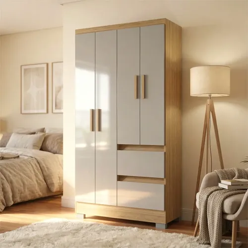 Guarda Roupa Casal 3 Portas 6 Gavetas Spazio 245 Lopas Cor Branco
