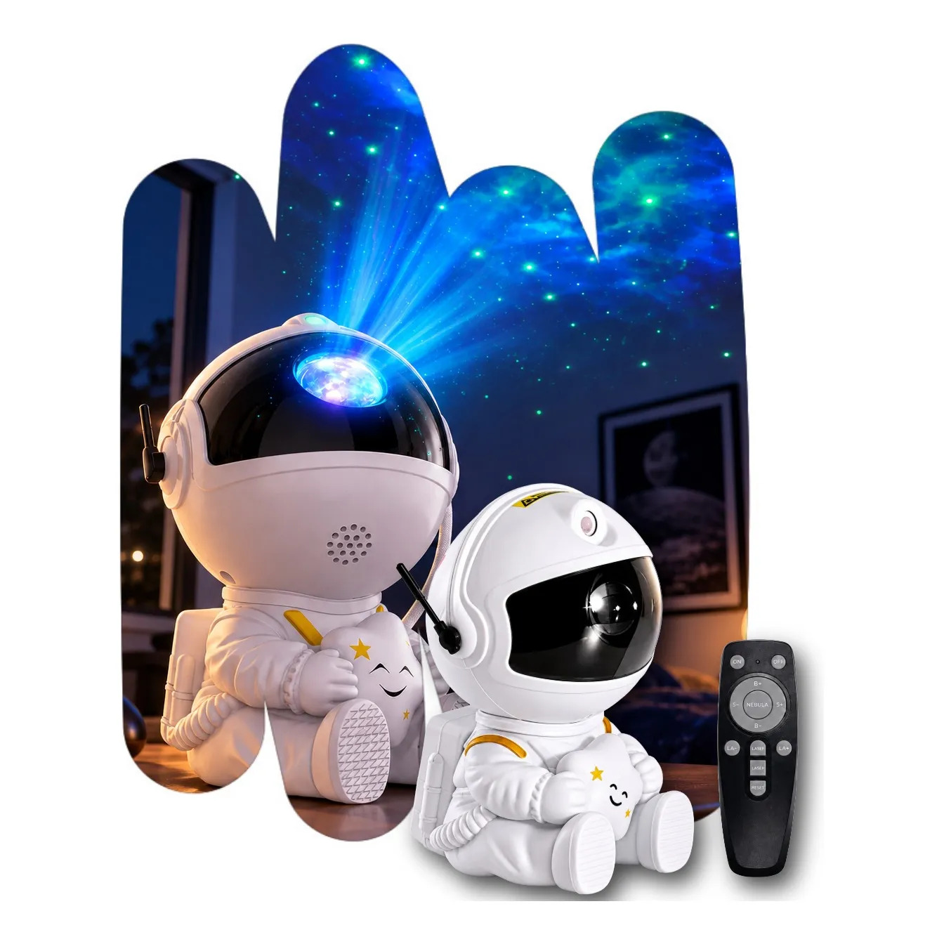Mini Astronauta Projetor Estrelas Galáxia Luminária Noturna Branco Preto 127/220v Mini Astronauta Projetor Estrelas Galáxia Luminária Noturna Branco Preto 127/220v