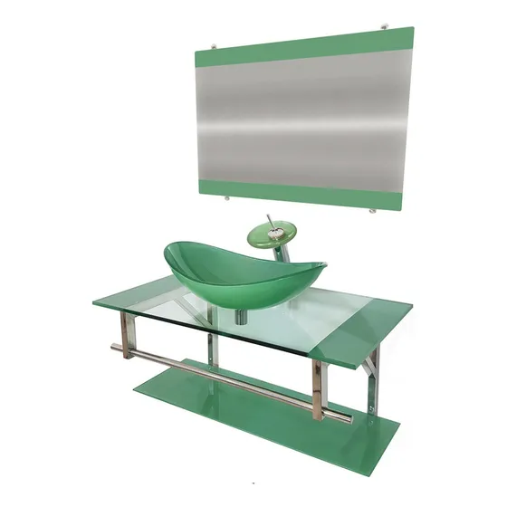 Gabinete De Vidro 80cm Inox Com Cuba Oval