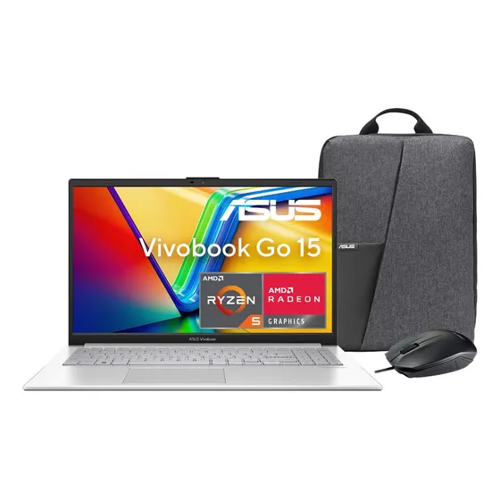 Laptop Asus Vivobook Go 15 R5 16gb 512gb + Mochila + Mouse Plata
